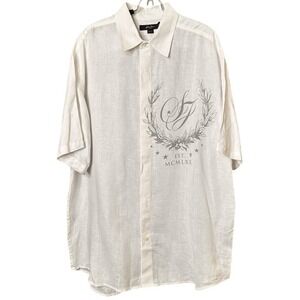 Sean John 100% Linen Short Sleeve Vacation Button Up Shirt Men XXXL Graphic Logo